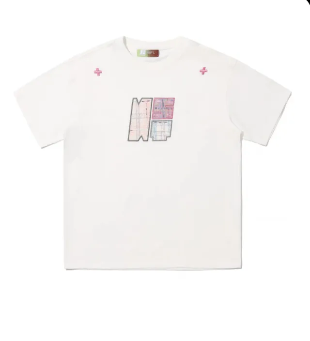 Paste Cloth Embroidery Retro Loose Casual All match Short sleeved T shirt White - Shop at LoveMi