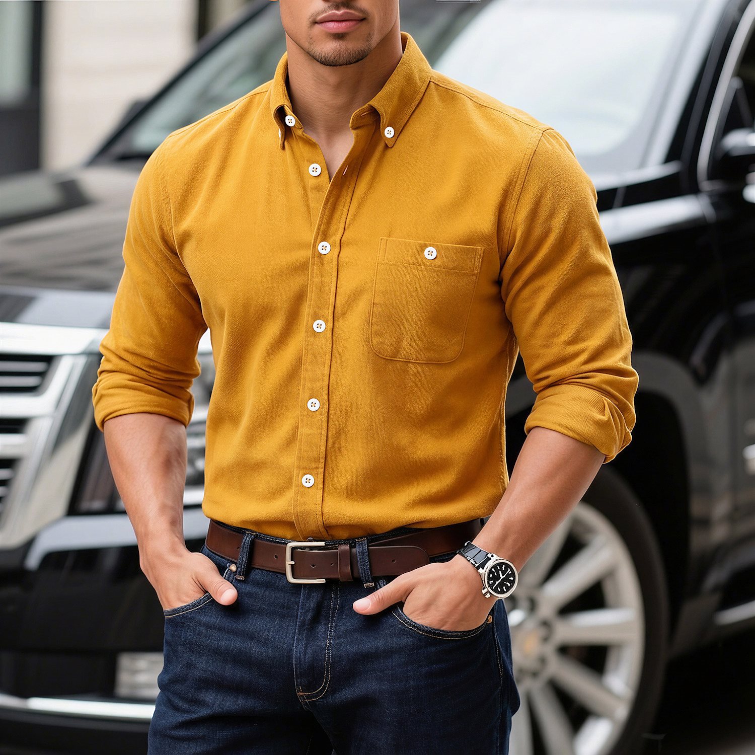 Men's Solid Corduroy Long-Sleeve Shirt
