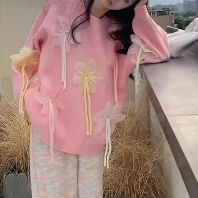 Heavy Industry Three dimensional Flower Sweater Pink - Shop at LoveMi