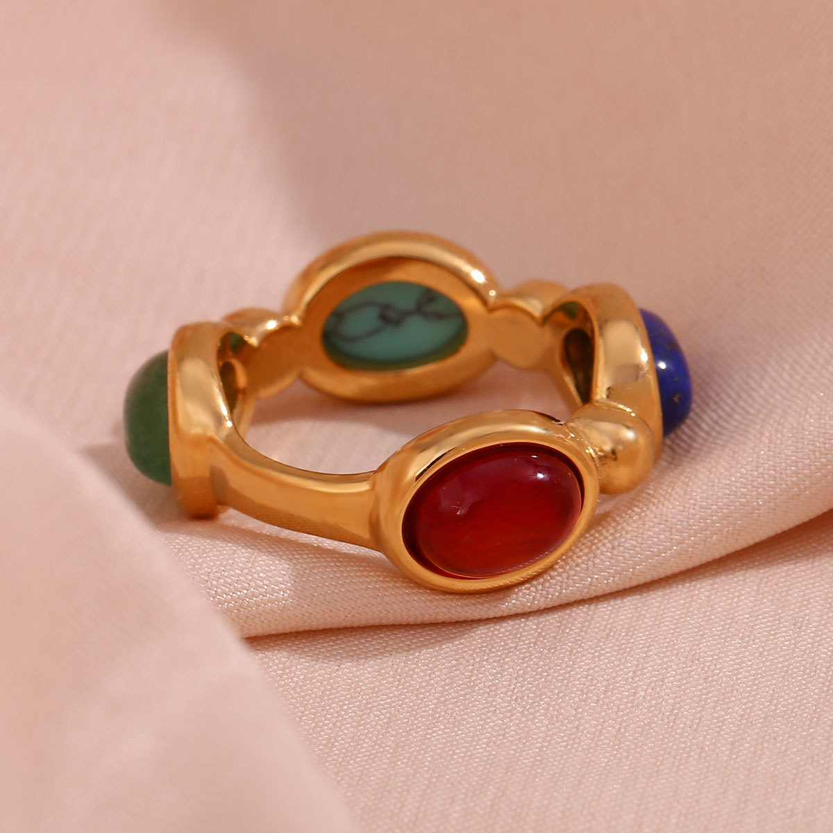 Simple Colorful Natural Stone Ring For Women