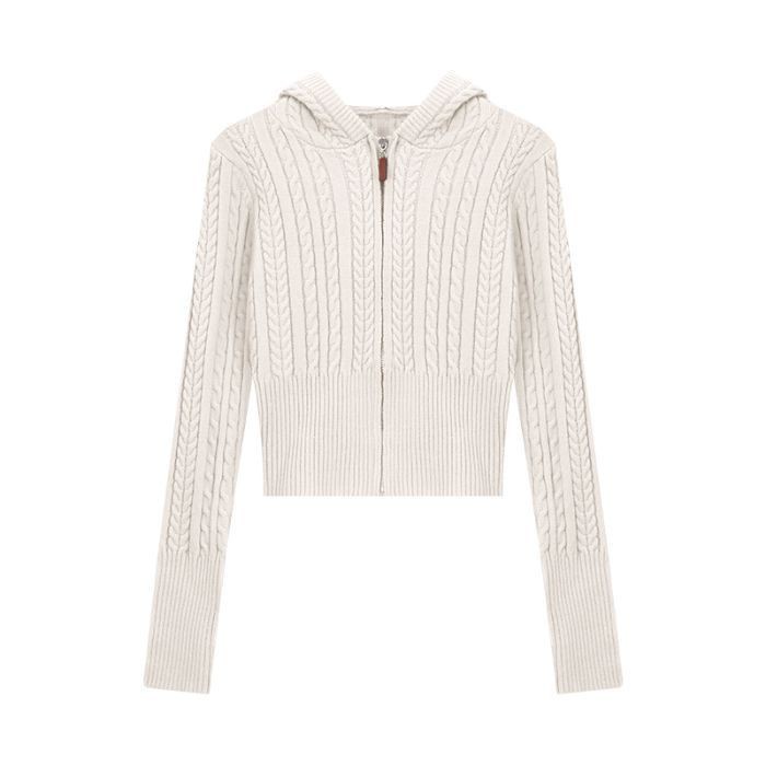 Soft Textured Knitted Hoodie With A Lazy Korean-style Zip-up Design - Image 9