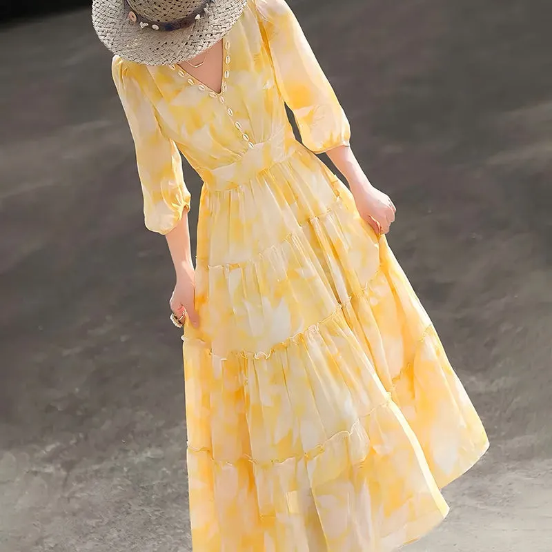Yellow Temperament Youthful-looking Chiffon Design Skirt - Yellow