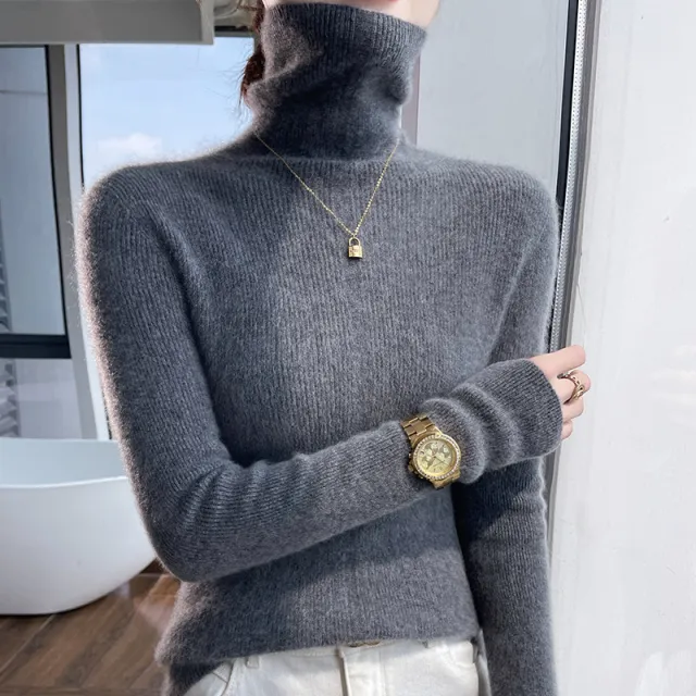 Autumn And Winter Pile Collar Wool Knitted Bottoming Shirt Slim Fit All matching High Grade Gray - Shop at LoveMi