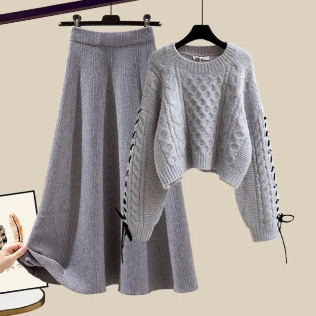 Stylish Figure flattering Knit Sweater And Skirt Two piece Set Set 2 L - Shop at LoveMi