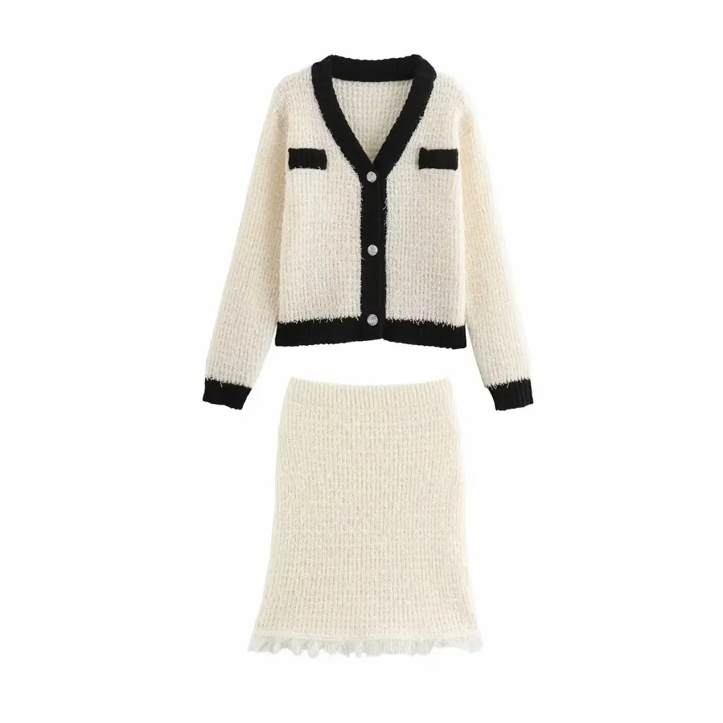 Women's Printed Wear Sleeveless Knitted Skirt Suit - One Set