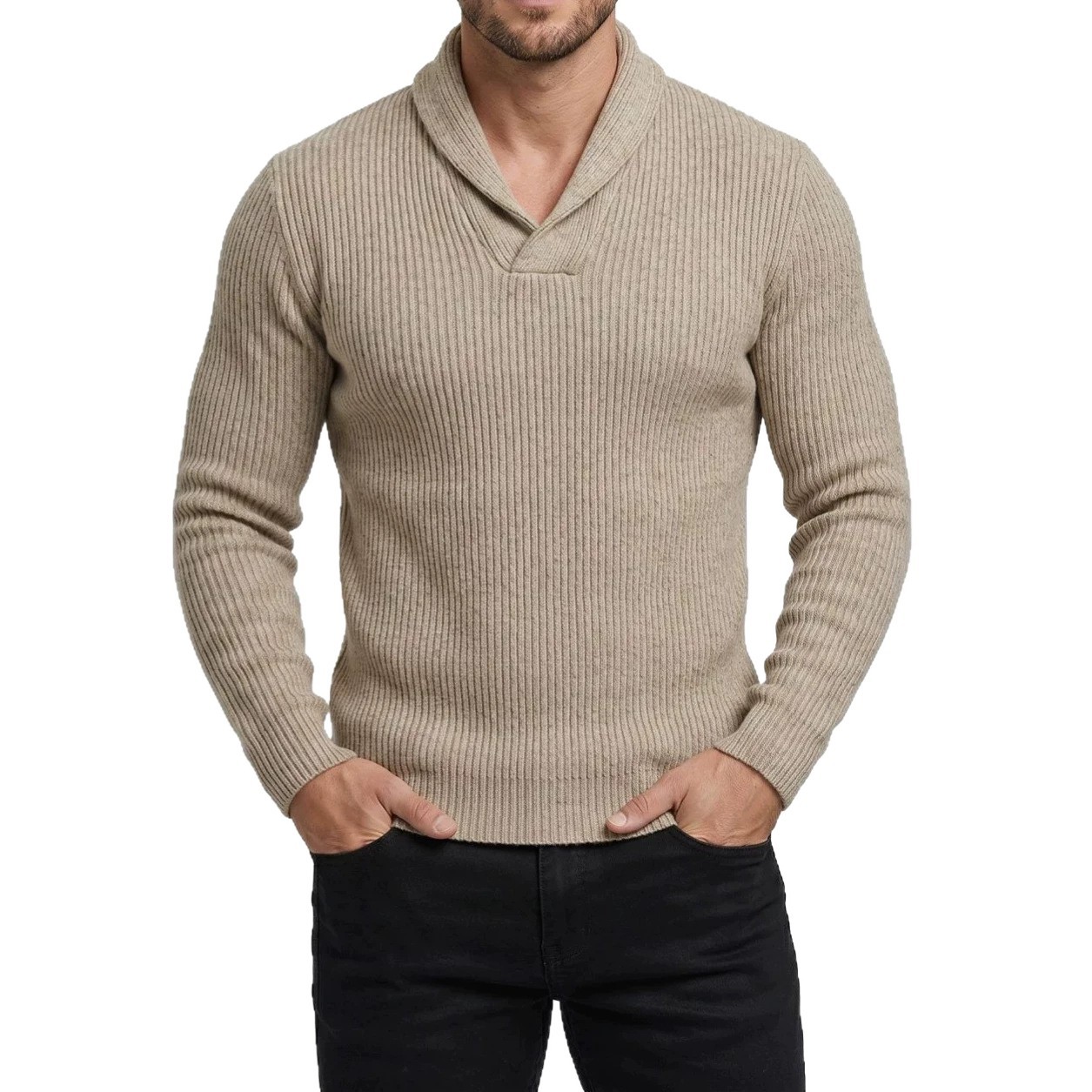 Slim-Fit V-Neck Knit Sweater, picture 7 of 7