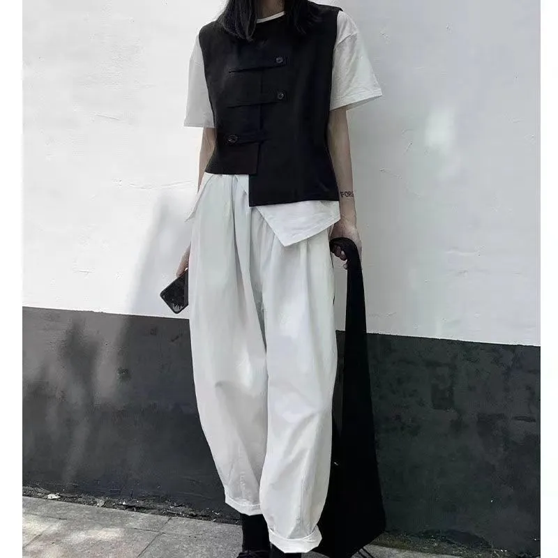 Retro Solid Color Loose And Irregular Sleeveless Knitted Vest - Black Vest