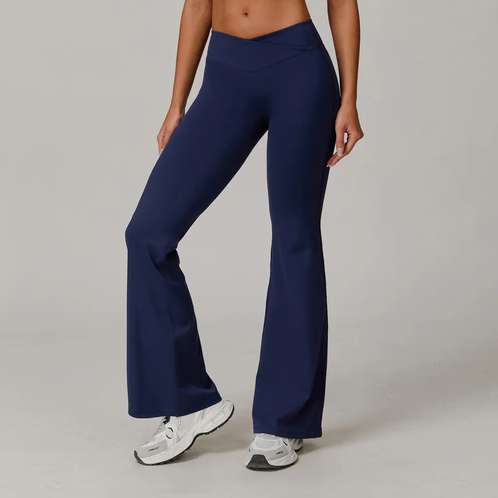 High Waist Running Sports And Leisure Skinny Versatile Bell-bottom Pants Women - Navy