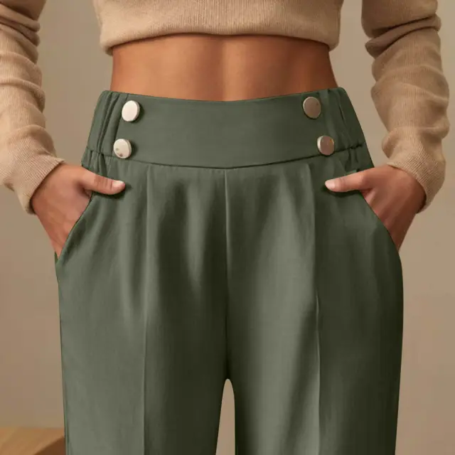 Draping Mop Casual Pants High Waist Army Green - Shop at LoveMi