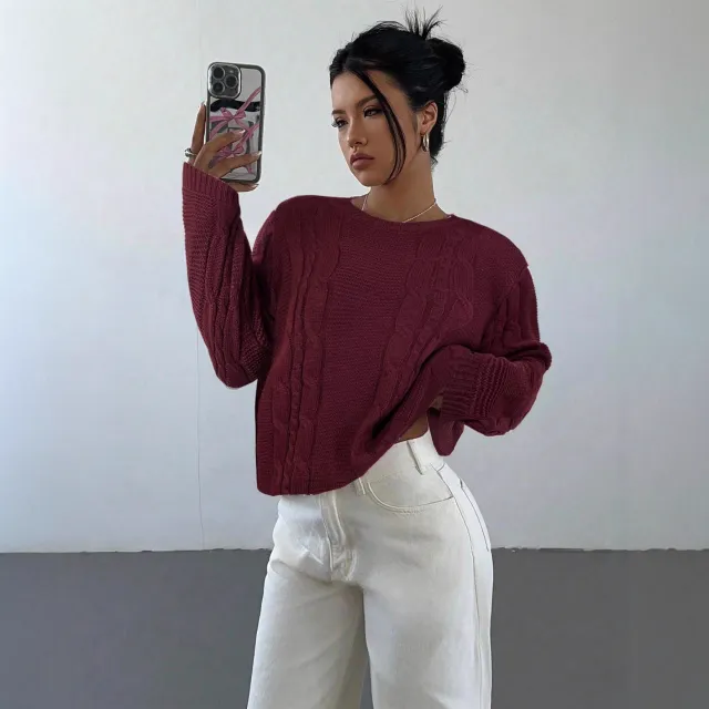 Casual Loose Sweaters Top For Women Dark Red - Shop at LoveMi