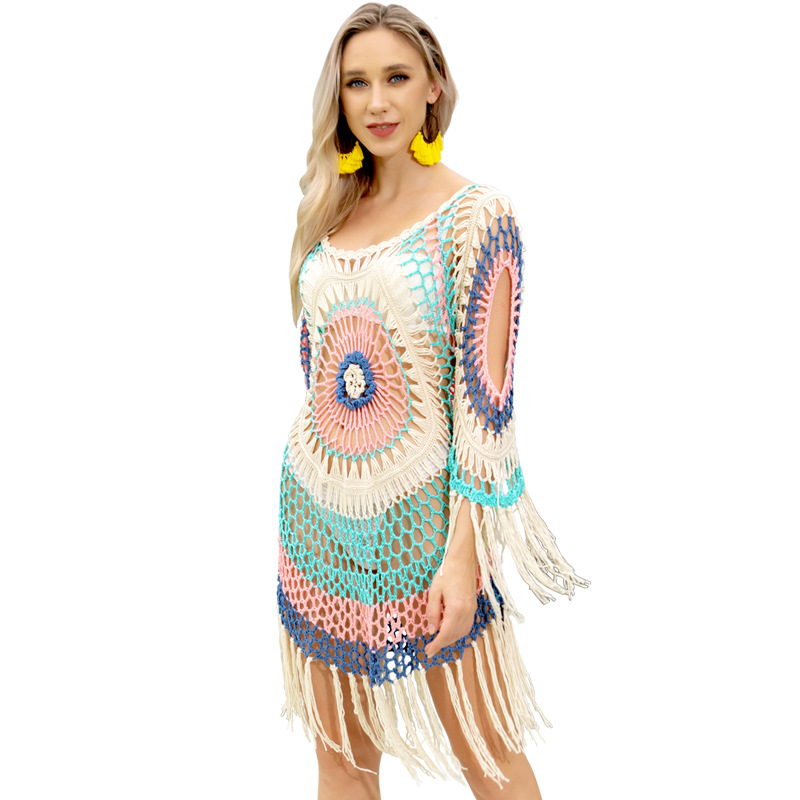 Beach Handmade Hollow Tassel Long Sleeve Swimsuit