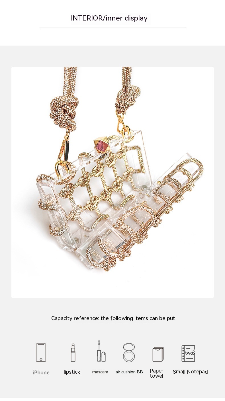 French Sweet Shiny Rhinestone Banquet Small Square Bag — foto 9