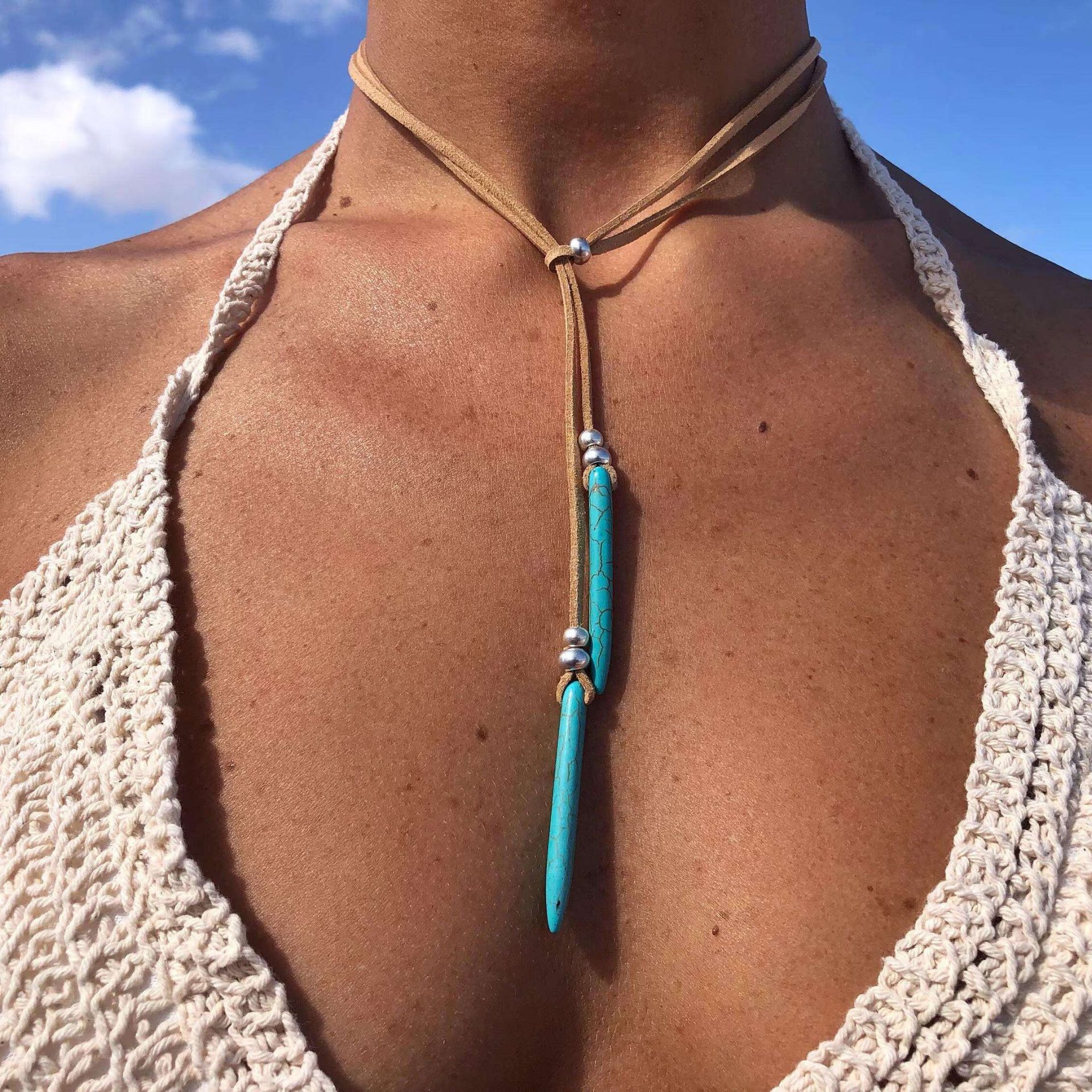 Bohemian Long Turquoise Korean Velvet Double-layer Necklace