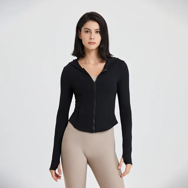 Hooded Running Workout Clothes Top Black - Shop at LoveMi
