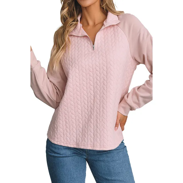 Women Casual Loose Texture Patchwork Top Female Pink - Shop at LoveMi