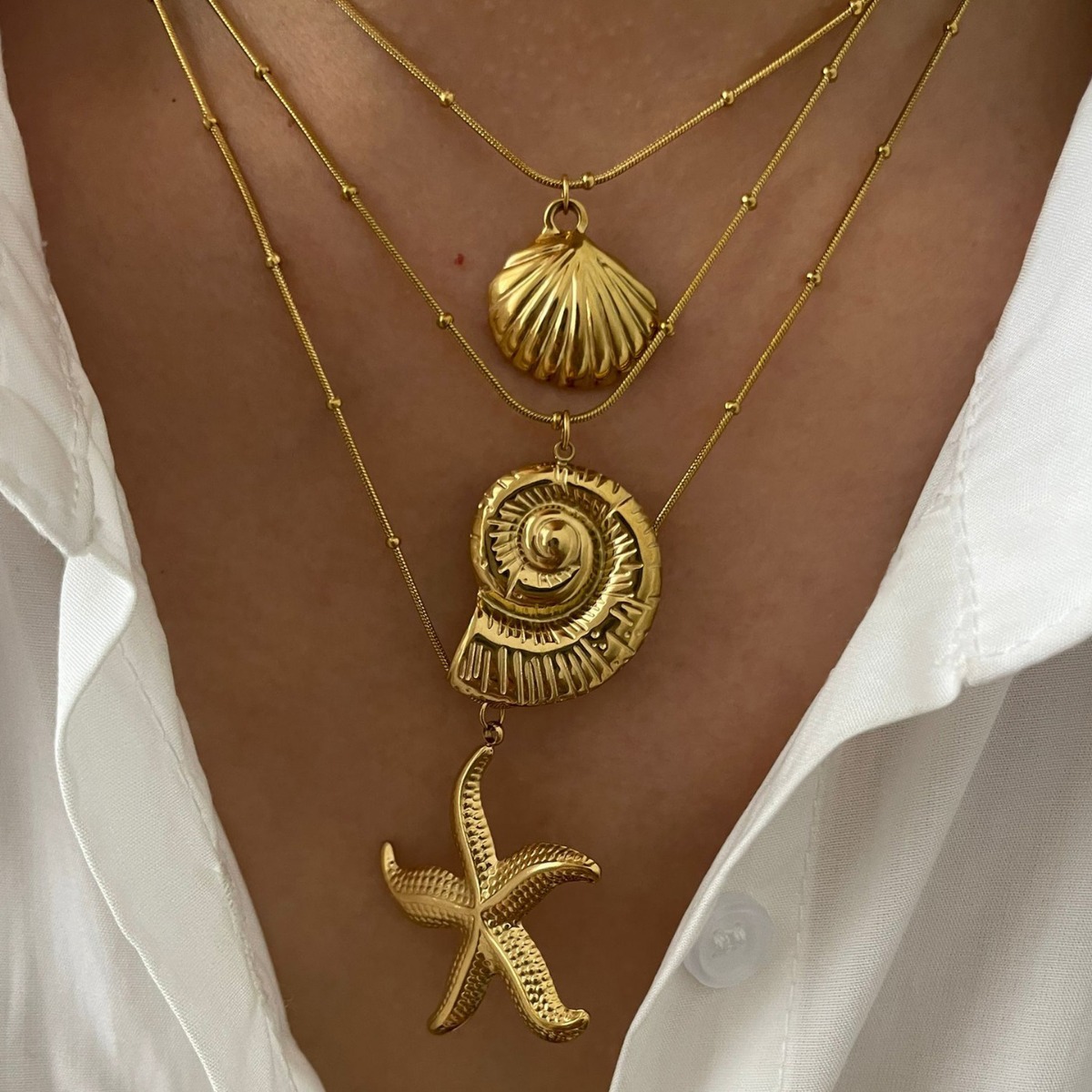 Stainless Steel Ocean Elements Cold Real Gold Electroplated Color Necklace