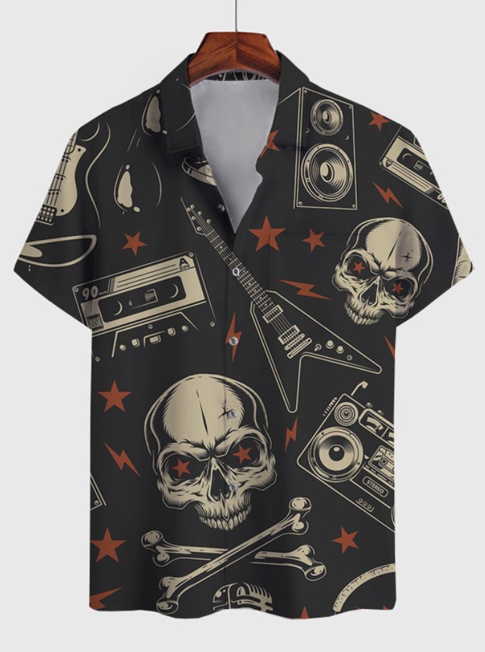 European And American Men's Large Size Casual Cardigan Printed Short Sleeve