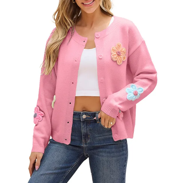Winter New Floral Pattern Knitted Cardigan For Women Lc2711705 Pink - Shop at LoveMi