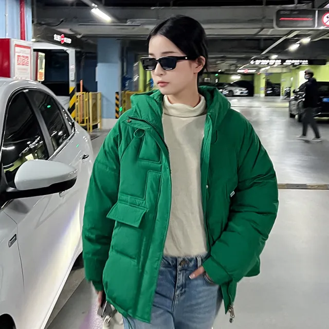 Women's Multi pocket Cotton padded Coat Winter New Short Thickened Bread Cotton padded Coat Green - Shop at LoveMi