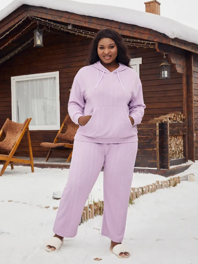 Plus Size Women's Pajamas Imitation Cotton Hooded Sweater Set Purple - Shop at LoveMi
