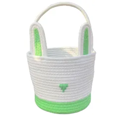 Easter Egg Portable Basket Cartoon Rabbit Hand-woven Cotton Cord Candy Bag - Green Stitching - View 1