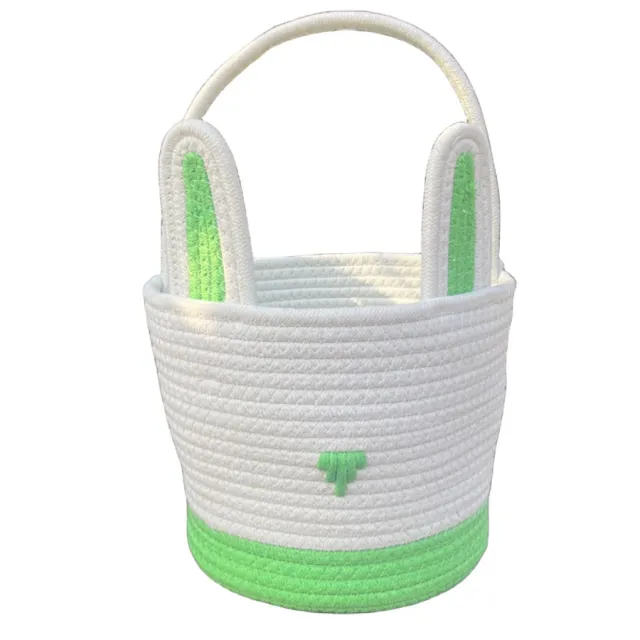 Easter Egg Portable Basket Cartoon Rabbit Hand woven Cotton Cord Candy Bag Green Stitching - Shop at LoveMi