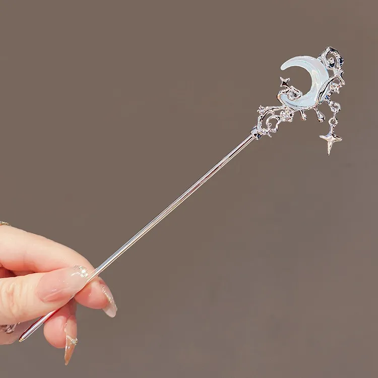 High-grade Starry Sky Moonstone Tassel Hairpin - Fantasy Liquid Moon Silver