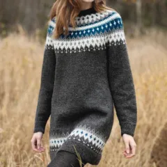 Women's Fall Winter Fashion Long Woolen Dress - Grey - View 1