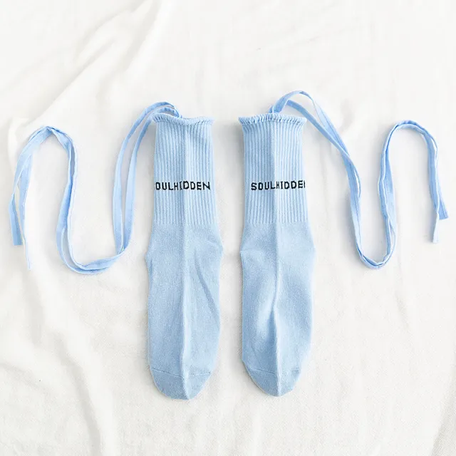 Autumn And Winter Cross Strap Socks Female Ins Eye catching Fashion Blue - Shop at LoveMi
