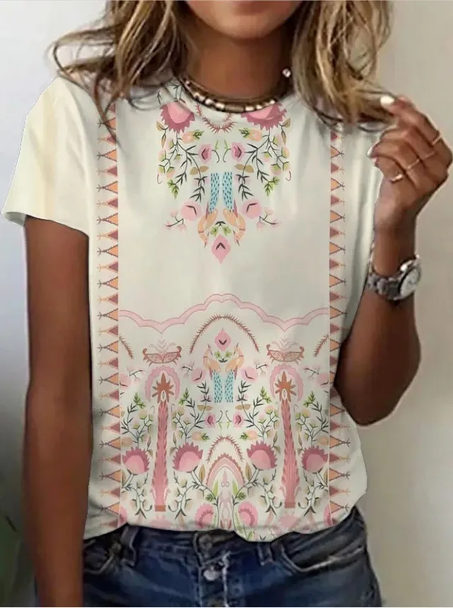 European And American Leisure Digital Printing Short Sleeve Large Size Top T shirt 9 Style 3Xl - Shop at LoveMi