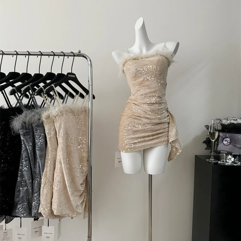 Gentle Birthday Sweet And Spicy Slim Tube Top Fishtail Dress - Champagne-L