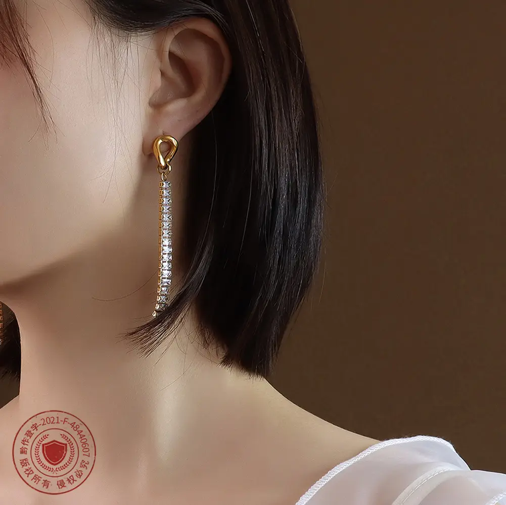 Full-cubic-zirconia Titanium Steel Instagram-style 18k Gold Earrings