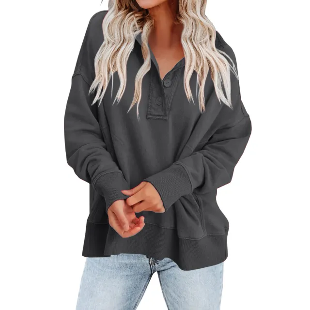 Women's Fashion Casual Loose Pullover Sweatershirt Coat Top Dark Gray - Shop at LoveMi
