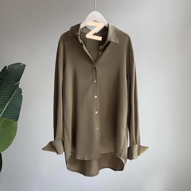 Women's Retro Fashion Satin Drape Long Sleeved Shirt Chocolate Xl - Shop at LoveMi