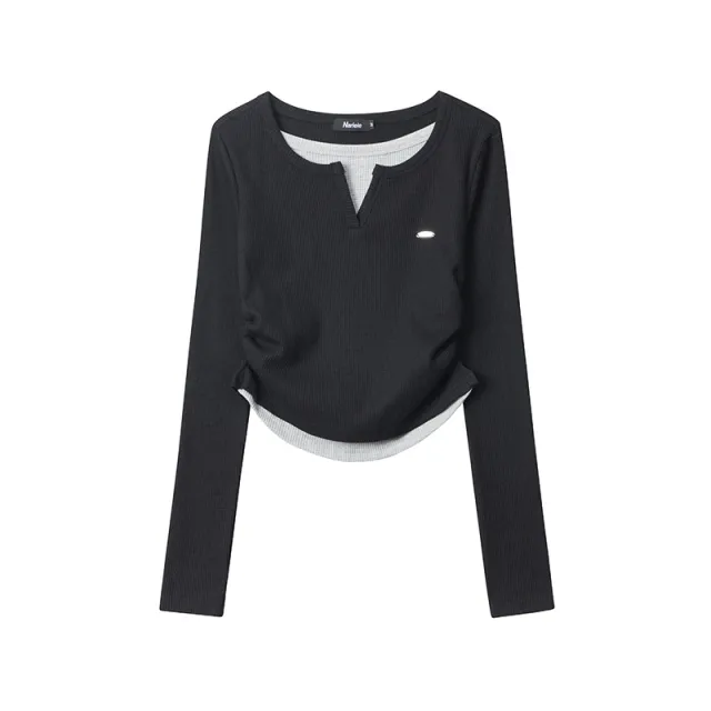 European And American Fake Two piece V neck All matching Long Sleeve Black - Shop at LoveMi