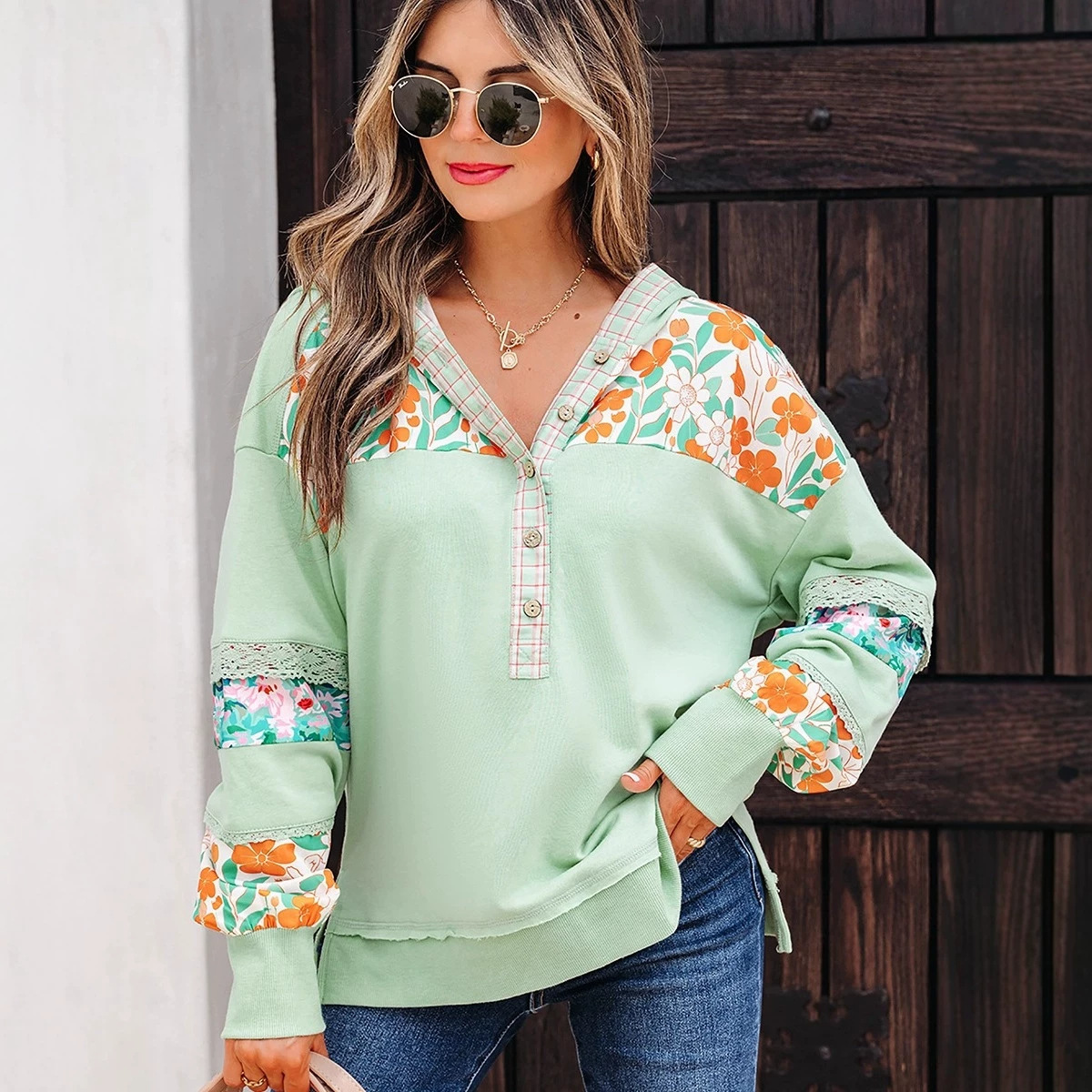 Womens Casual New Hooded Long-sleeve Top