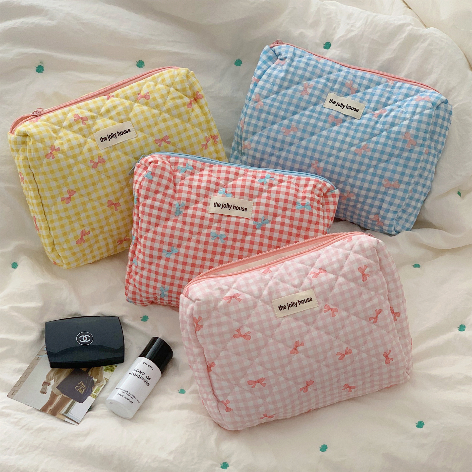 Title 6, Plaid Bow Cosmetic Bag Large Capacity Portable ...