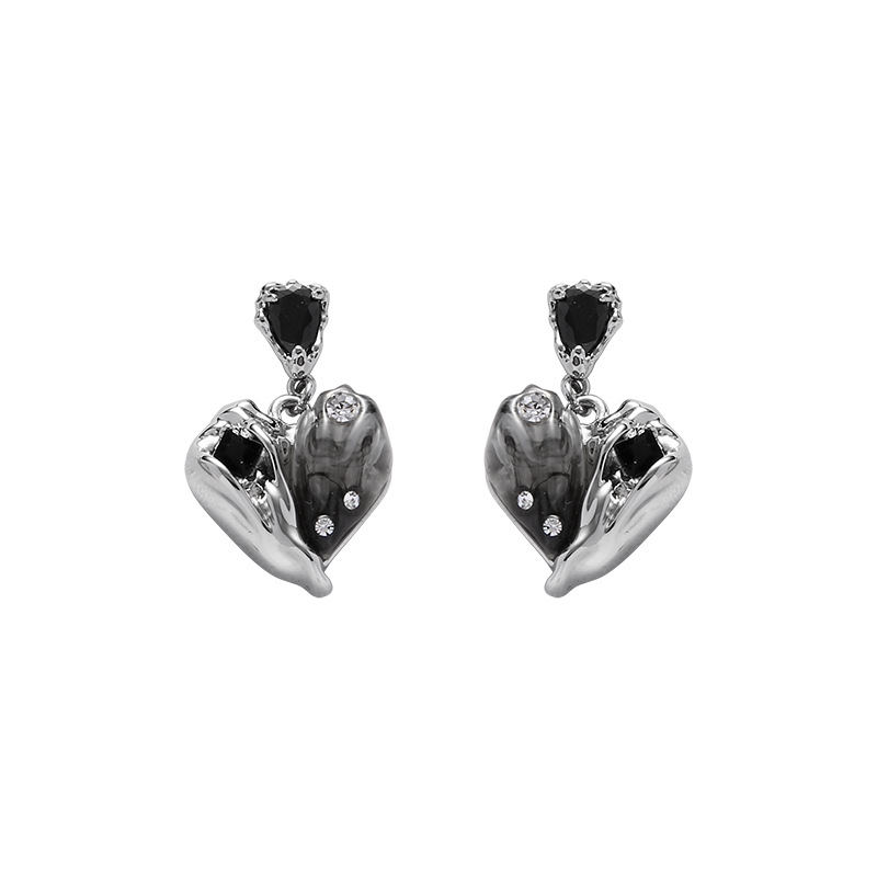 Gray With Heart Earrings Simple