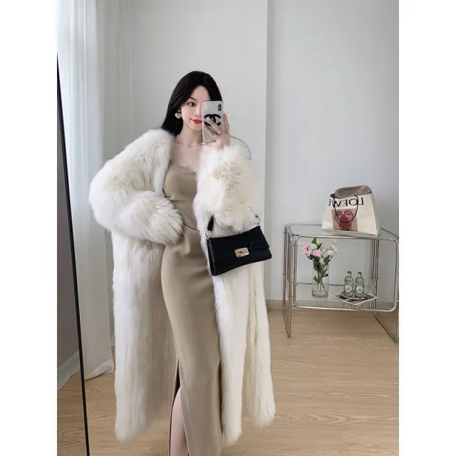 Female Online Influencer Woven Fur Coat Creamy White - Shop at LoveMi