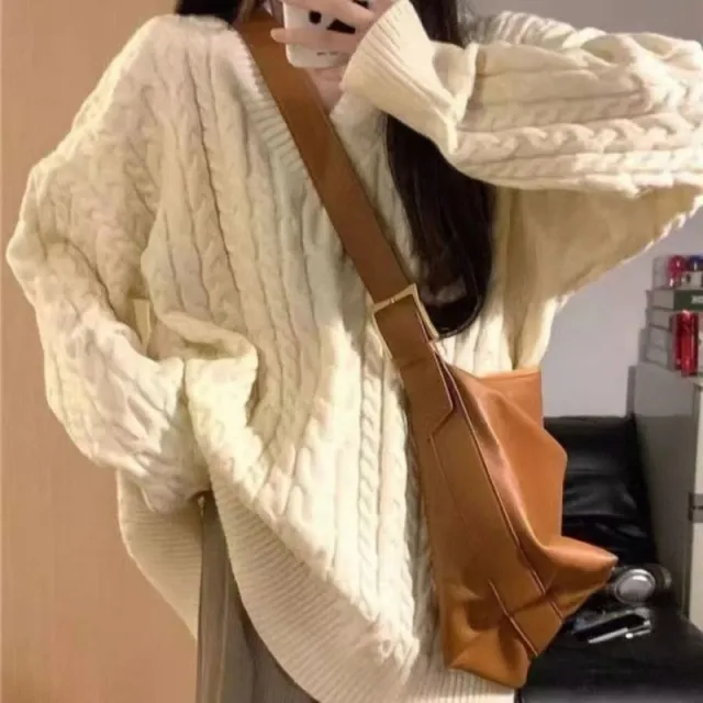 Autumn And Winter Women's Loose And Lazy Style Knitwear Top Sweater White - Shop at LoveMi