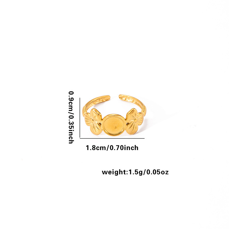 18K Gold Stainless Steel Ring Vintage Wide Face Flower