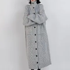 Sweater Women's Casual Knitted Cardigan Long-cut Coat - Grey - View 1