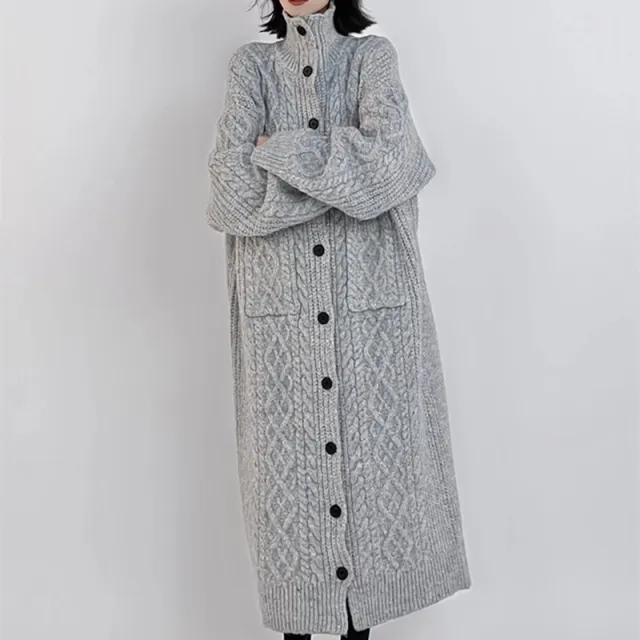 Sweater Women's Casual Knitted Cardigan Long cut Coat Gray - Shop at LoveMi