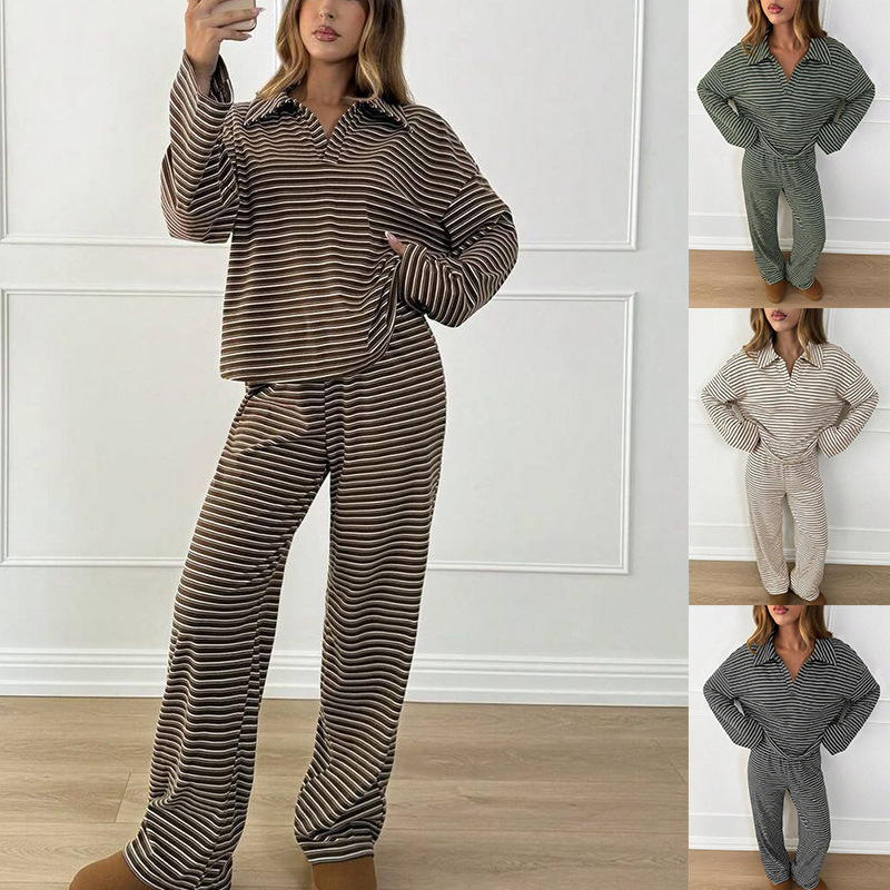 Notch-collar Pullover Long-sleeve Top And Wide-leg Pants Set