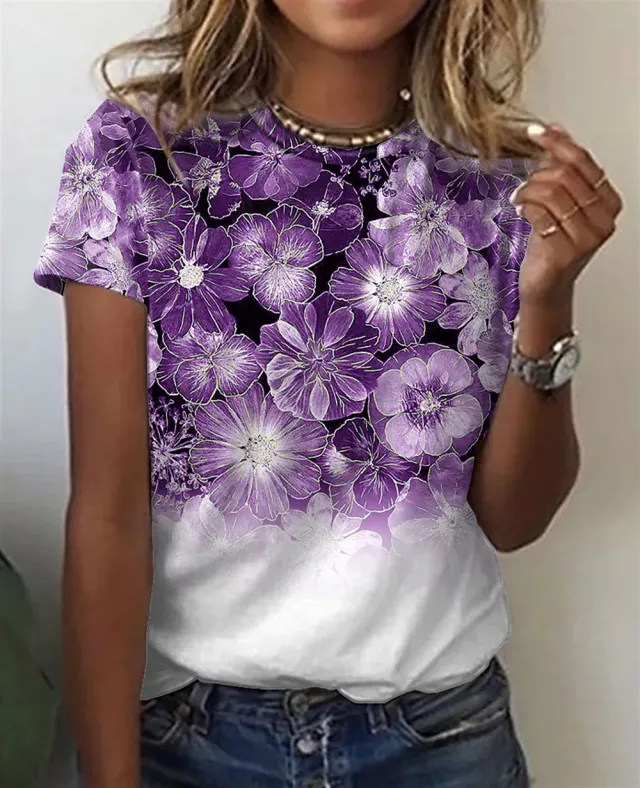 Women's Cotton like 3D Printed Round Neck Short sleeved T shirt Rgb232814T - Shop at LoveMi