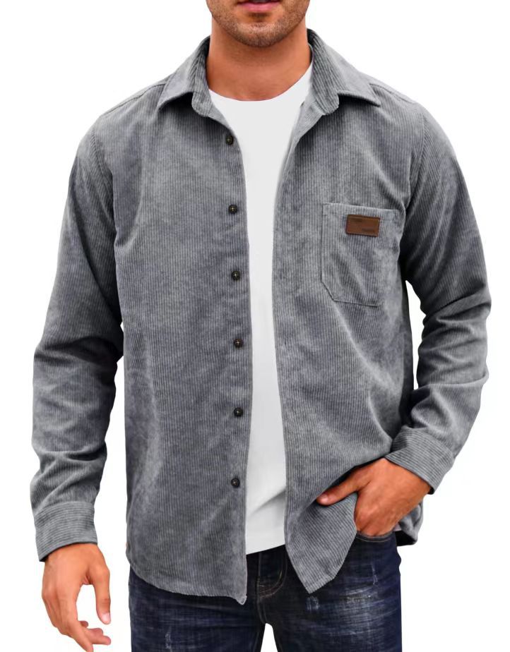 Solid-Color Casual Lapel Corduroy Long-Sleeve Cardigan