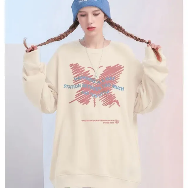 Women's Design Loose Fitting Hoodie Top Beige - Shop at LoveMi