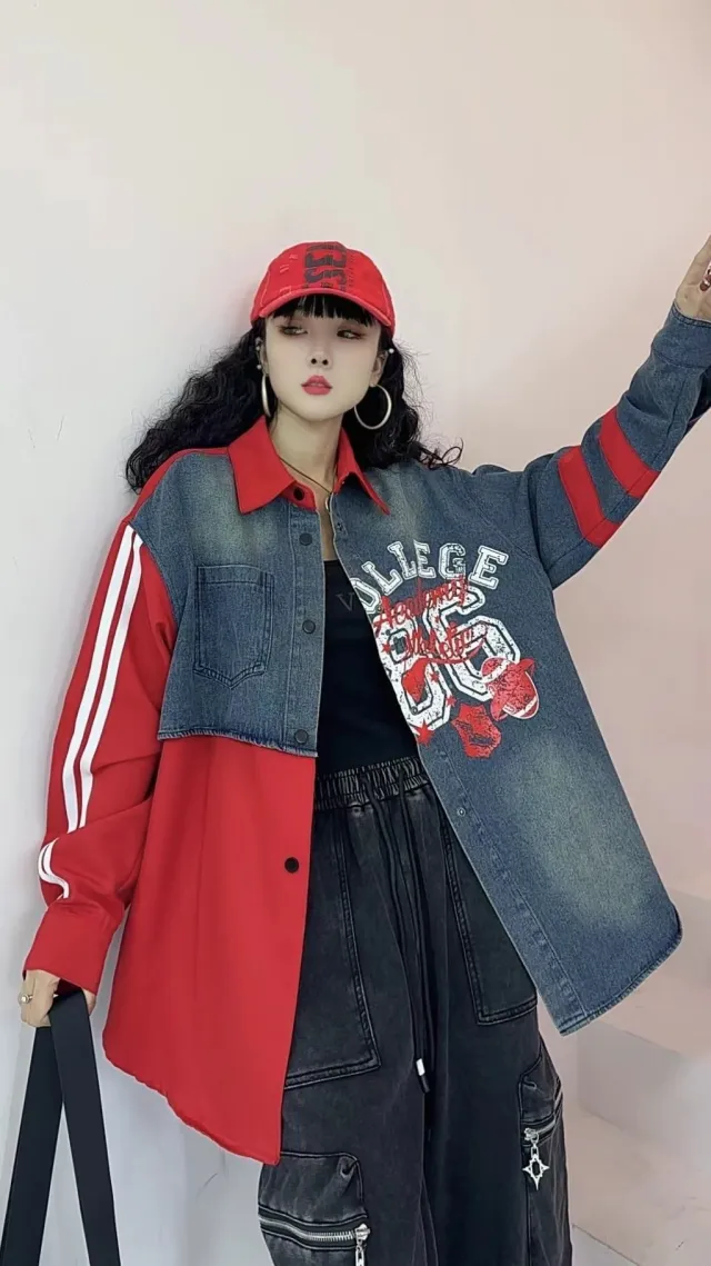 Korean Style Sense Of Design Color Matching Letters Polo Collar Simple Women's Top Red - Shop at LoveMi