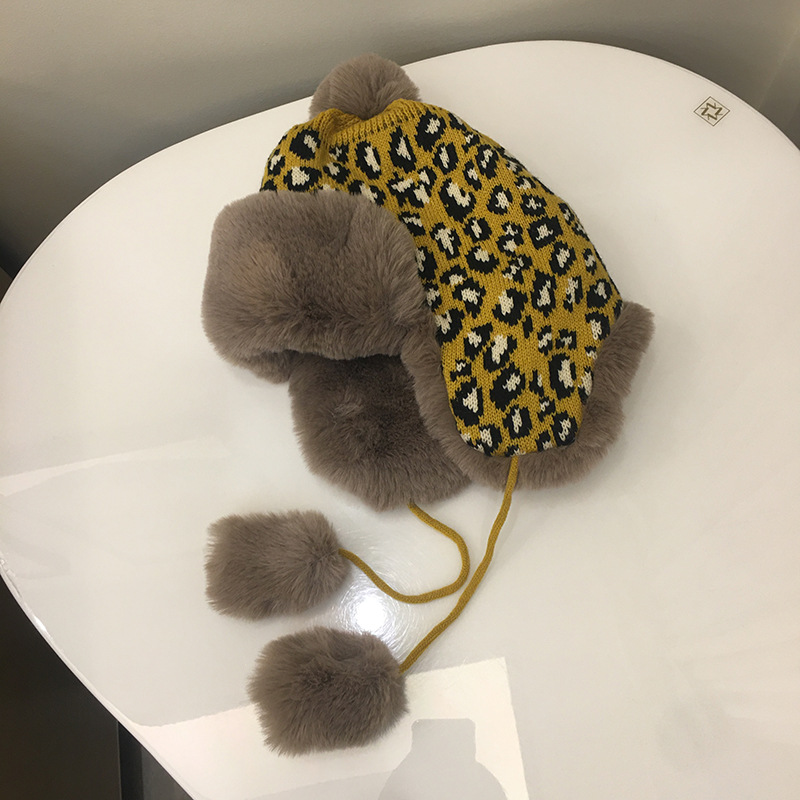 Leopard Print Knitted Earmuffs Hat