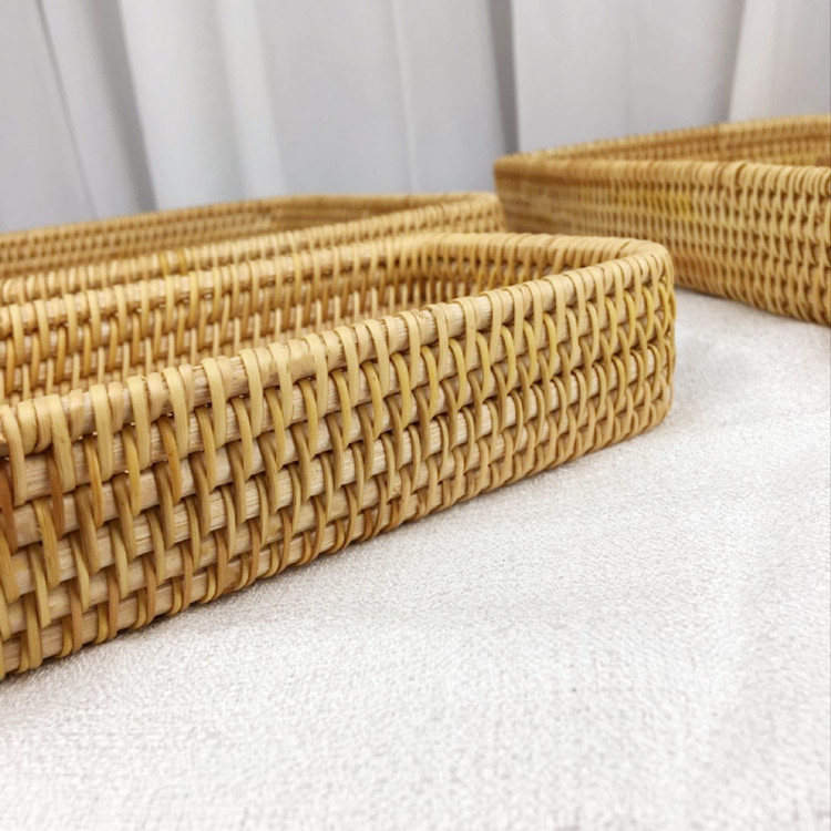 Title 4, Rattan Tray Desktop Storage Woven Basket